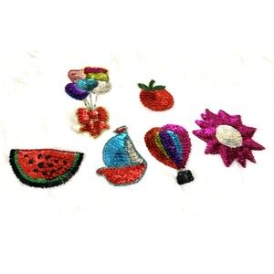 sequin applique lot of 6 hot air balloon, fruit sail boat, sun, balloons heart